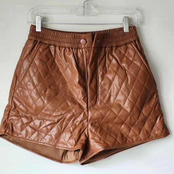 NWT Idem Ditto Faux Leather Quilted Caramel Brown Shorts S A0050 - Picture 1 of 6
